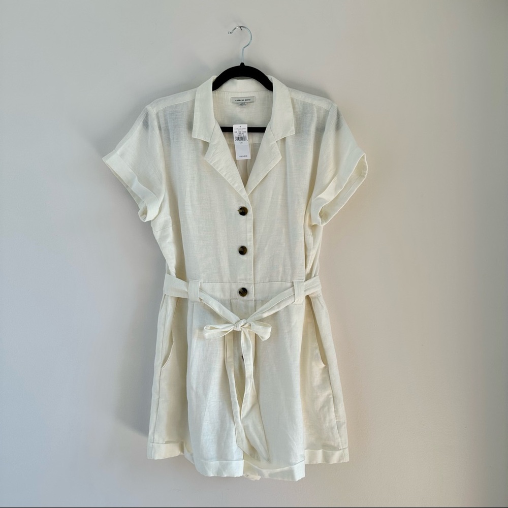 Beige lined linen romper